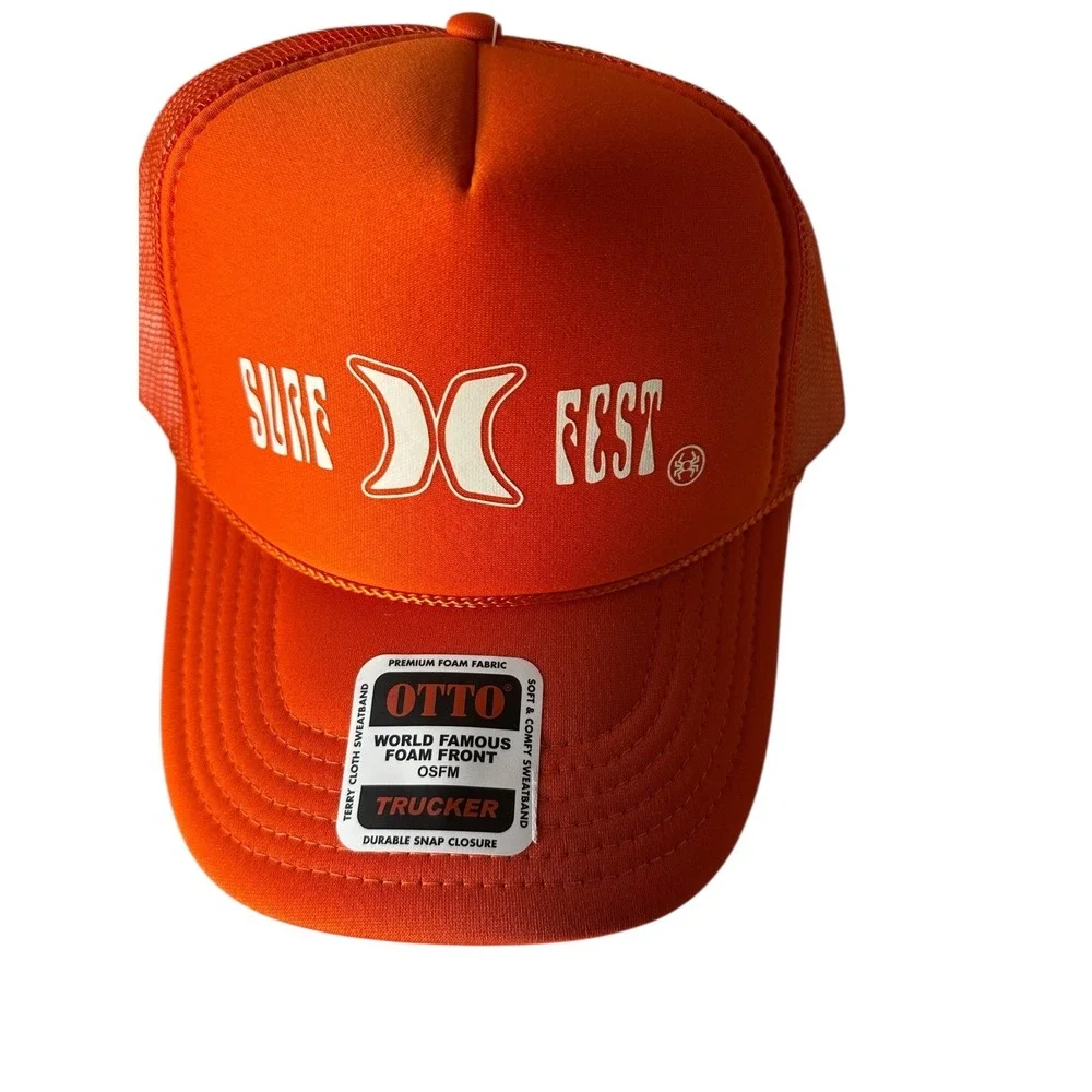 Hurley Hat Cap Snapback Foam Trucker Orange Mesh Surf Skate Logo Surf Fest NWT
